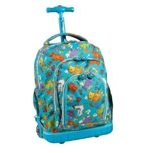 J World Lollipop Kids 16 in. Rolling Backpack in Blue with Animals 17x12